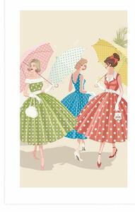 Plakát s paspartou retro dámy s deštníky