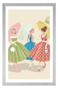 Plakát s paspartou retro dámy s deštníky