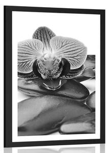 Plakát s paspartou masážní wellness kameny v černobílém provedení