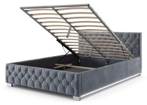 Čalouněná postel Nizza 140 x 200 cm s LED osvětlením v tmavě šedé barvě
