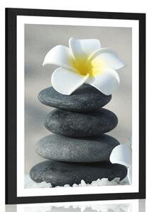 Plakát s paspartou harmonické kameny a květ plumerie