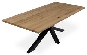 Stůl jídelní, 200x100 cm,masiv dub, přírodní hrana, kovová noha Spyder, černý lak - DS-S200 DUB
