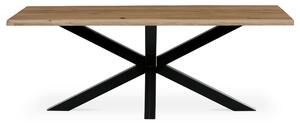 Stůl jídelní, 200x100 cm,masiv dub, přírodní hrana, kovová noha Spyder, černý lak - DS-S200 DUB