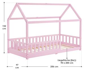 Dětská postel Marli 90 x 200 cm s lamelovým roštem, růžová