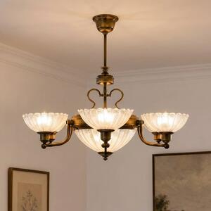 Jupiter Lustr Carmen, antická mosaz, sklo, 6 žárovek, E27, stmívatelný, Bronz / starožitná mosaz, Obývací pokoj / jídelna, kov, Starožitný