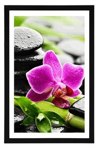 Plakát s paspartou wellness zátiší s fialovou orchidejí