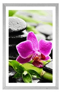 Plakát s paspartou wellness zátiší s fialovou orchidejí