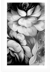 Plakát s paspartou impresionistický svět květin v černobílém provedení