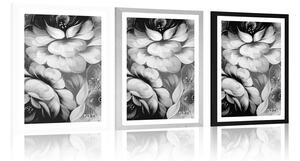 Plakát s paspartou impresionistický svět květin v černobílém provedení