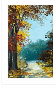 Plakát s paspartou malované stromy v barvách podzimu
