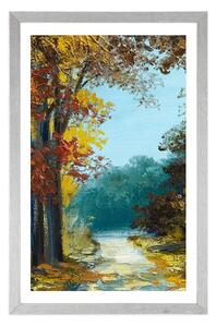 Plakát s paspartou malované stromy v barvách podzimu