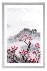 Plakát s paspartou čínská země v mlze - 60x90 silver