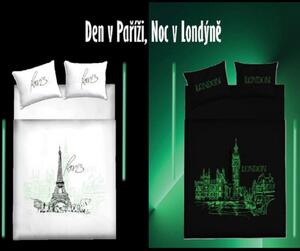 Svítící povlečení bavlněné Deluxe 3D den v Paříži noc v Londýně 200x140cm+90x70cm TiaHome