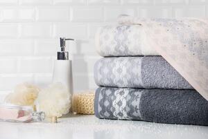 Bavlněný froté ručník s bordurou a zirkony MOLY 50x90 cm, šedá, 480 gr Mybesthome Varianta: ručník - 1 kus 50x90 cm