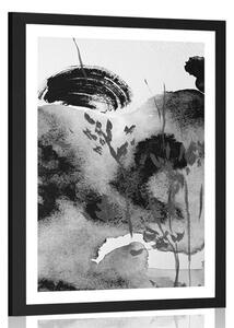 Plakát s paspartou malba japonské oblohy v černobílém provedení - 40x60 silver