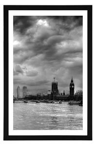 Plakát s paspartou jedinečný Londýn v černobílém provedení