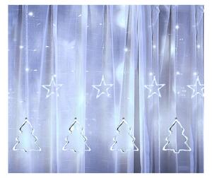 Vánoční závěs se světelnými stromečky a hvězdičkami, 3m, 96 LED, studená bílá