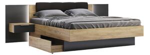Manželská postel DOTA + rošt a deska s nočními stolky, 180x200, dub Kraft/šedá