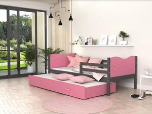 Dětská postel s přistýlkou MAX W - 200x90 cm - růžovo-šedá - motýlci