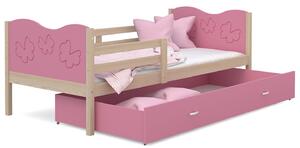 Dětská postel se šuplíkem MAX S - 200x90 cm - růžová/borovice - motýlci