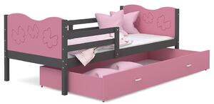Dětská postel se šuplíkem MAX S - 200x90 cm - růžovo-šedá - motýlci