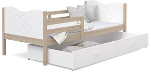Dětská postel se šuplíkem MAX S - 200x90 cm - bílá/borovice - srdíčka