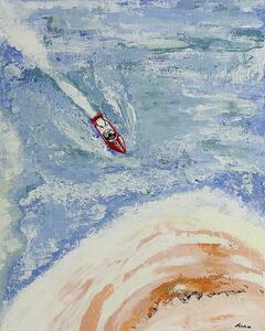 Ručně malovaný obraz od Anna Matviienko - "Červená loď", rozměr: 40 x 50 cm