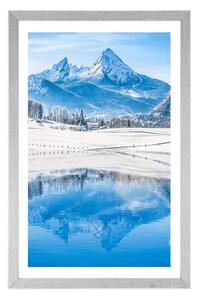 Plakát s paspartou zasněžená krajina v Alpách