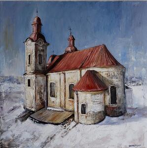 Ručně malovaný obraz od Igor Navrotskyi - "Bílá kaple. ze sériePříběhy starého města", rozměr: 70 x 70 cm