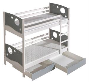 DOLMAR Patrová postel - KEVIN s úložným prostorem, 2x 80x190 cm, matná bílá/matná šedá