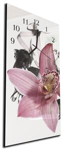 Nástěnné hodiny 30x60cm exotický květ růžové orchideje - plexi