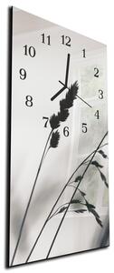 Nástěnné hodiny černobílý stvol trávy 30x60cm - plexi
