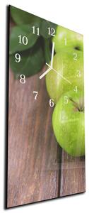 Nástěnné hodiny zelené jablka na dřevě 30x60cm - plexi