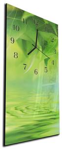 Nástěnné hodiny zelené listí nad hladinou 30x60cm - plexi