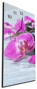 Nástěnné hodiny fialová orchidej, zen kámen 30x60cm - plexi