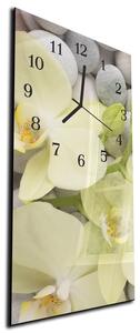 Nástěnné hodiny žlutá orchidej a kameny 30x60cm - plexi