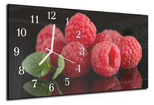 Nástěnné hodiny ovoce maliny černé pozadí 30x60cm - plexi