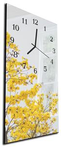 Nástěnné hodiny žluté květy bílé pozadí 30x60cm - plexi
