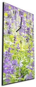 Nástěnné hodiny fialové luční květy 30x60cm - plexi