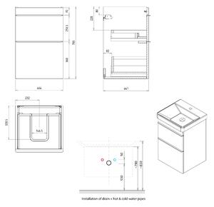 Sapho SITIA umyvadlová skříňka 46,4x70x44,2cm, 2xzásuvka, bílá mat