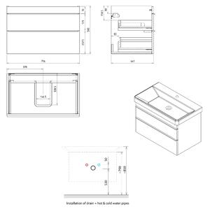 Sapho SITIA umyvadlová skříňka 75,6x50x44,2cm, 2xzásuvka, bílá mat
