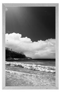 Plakát nádherná pláž na ostrově Seychely v černobílém provedení