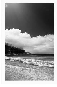 Plakát nádherná pláž na ostrově Seychely v černobílém provedení
