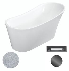 Besco Akrylátová volně stojící vana Calima Glam S 170x74 Barva: Bílá/stříbrná, Rozměry (cm): 170x74, Typ a barva výpustě: Click-Clack s přepadem, grafit