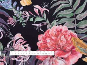 Biante Sametový povlak na polštář s lemem Tamara TMR-019 Zahradní květy na černém 30 x 50 cm