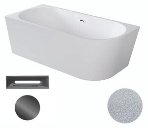 Besco Akrylátová volně stojící rohová vana Zoya Glam S 150x75 (170x80) bílá/stříbrná Rozměry (cm): 170x80, Typ a barva výpustě: Click-Clack s přepadem, grafit, Orientace: Levá