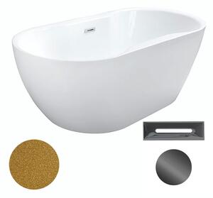 Besco Akrylátová volně stojící vana Navia Glam Z 140x75 (150x80, 160x80) Barva: Bílá/zlatá, Rozměry (cm): 150x80, Typ a barva výpustě: Click-Clack s přepadem, grafit
