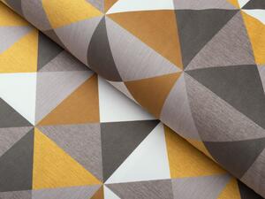 Sametová látka Tamara TMR-020 Žluto-šedé trojúhelníky - šířka 150 cm