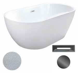 Besco Akrylátová volně stojící vana Navia Glam S 140x75 (150x80, 160x80) Barva: Bílá/stříbrná, Rozměry (cm): 160x80, Typ a barva výpustě: Click-Clack s přepadem, grafit