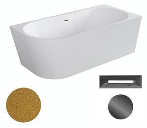 Besco Akrylátová volně stojící rohová vana Zoya Glam Z 150x75 (170x80) bílá/zlatá Rozměry (cm): 170x80, Typ a barva výpustě: Click-Clack s přepadem, grafit, Orientace: Pravá